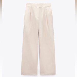 Zara Straight Cut Pleated Pants w/ Elastic Waist - Ref Ecru | 9479/060 - XS